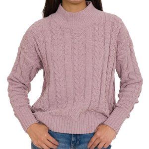 Hippie Rose New Mauve Pink Cable Knit Mock Neck Oversized Sweater Medium